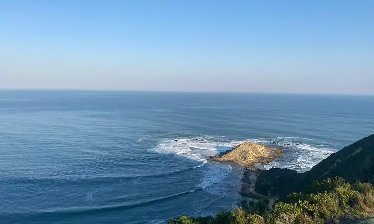 Panoramic view of the coastline from a fynbos hiking trail