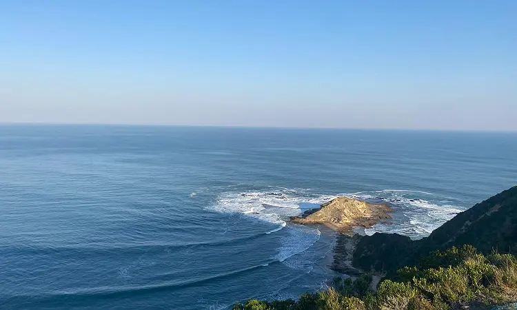 Panoramic view of the coastline from a fynbos hiking trail
